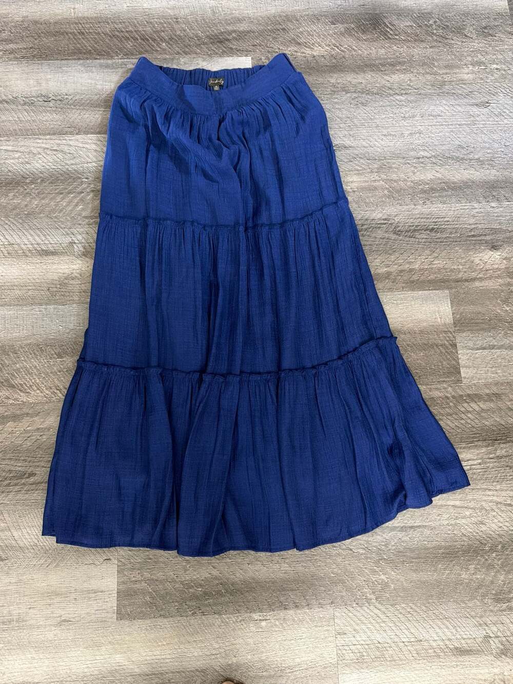 Wonderly Blue Textured Tiered Maxi Skirt